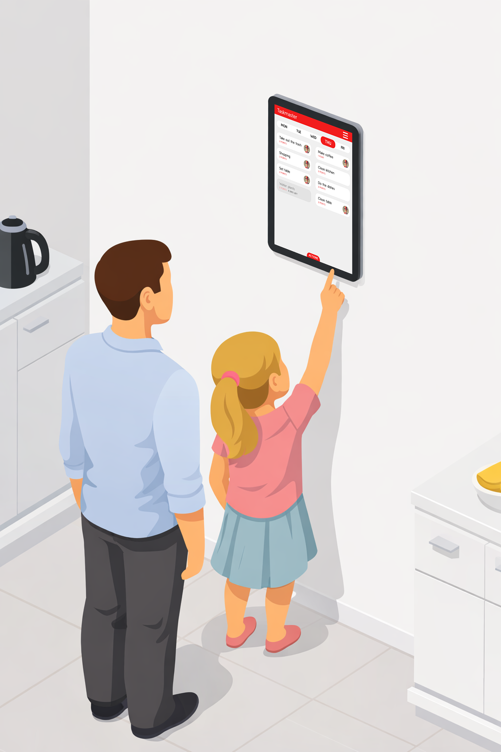 Taskmaster husarbeid app - skjermbilde av oppgavelisten for familier